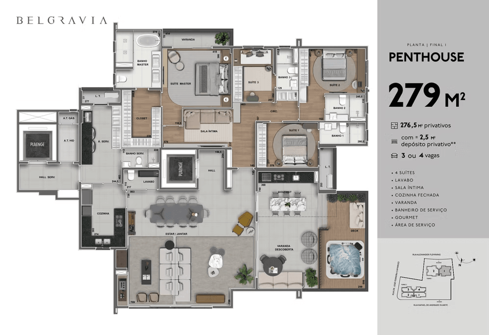Planta da cobertura de 279m² do Belgravia Plaenge